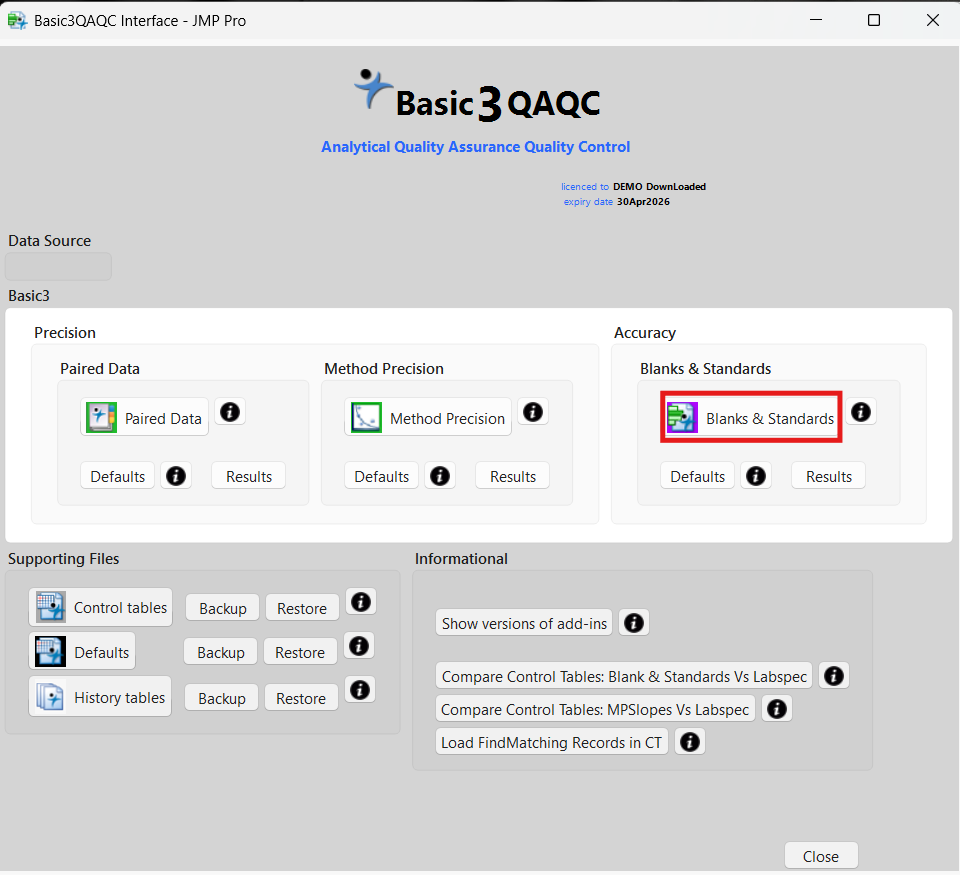 Blanks & Standards option in start menu