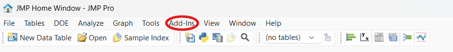JMP Add-Ins menu