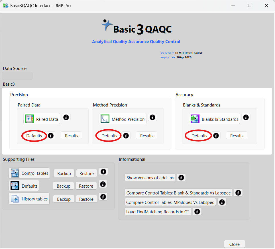 Defaults screen overview