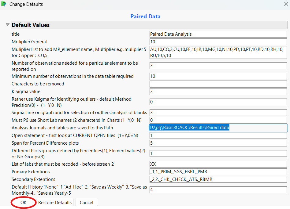 Paired Data results path setting